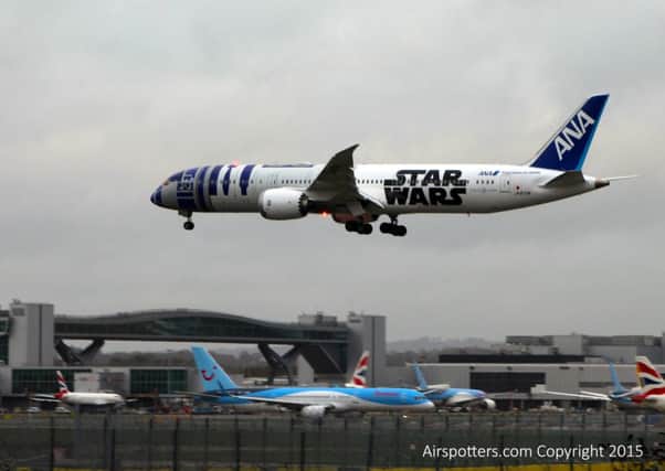 R2D2 plane lands at Gatwick Airport. Photo by Malcolm Walls