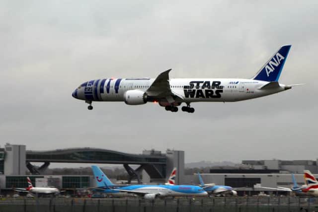 R2D2 plane lands at Gatwick Airport. Photo by Malcolm Walls