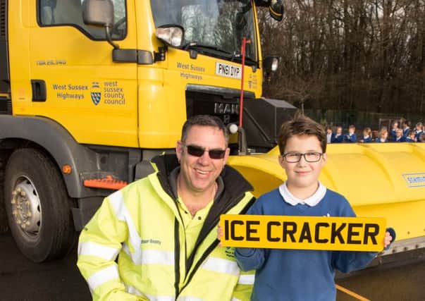 Samuel Milton of Rudgwick Primay School with Ice Cracker, won name a gritter competition. SUS-151217-130714001