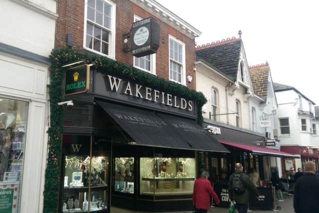 Clock faces missing outside Wakefields jewellers in Horsham