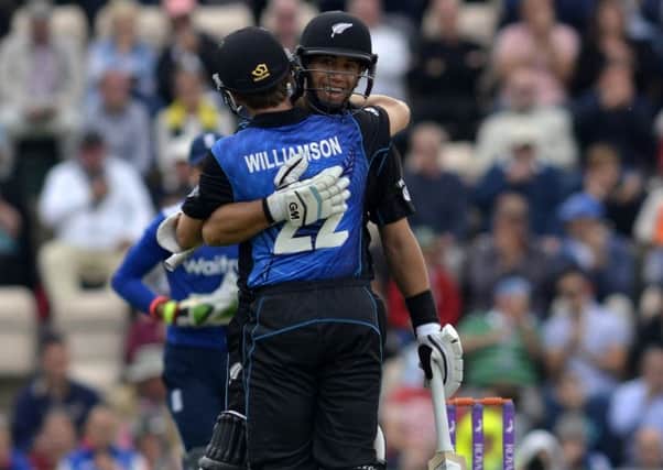 Ross Taylor celebrates an ODI ton at the Ageas Bowl last year with fellow centurion Kane Williamson / Picture: Neil Marshall