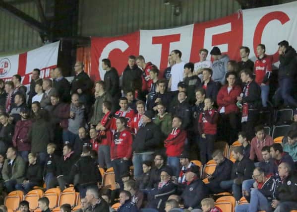 Crawley Town fans get behind their team at Barnet SUS-151221-112517002