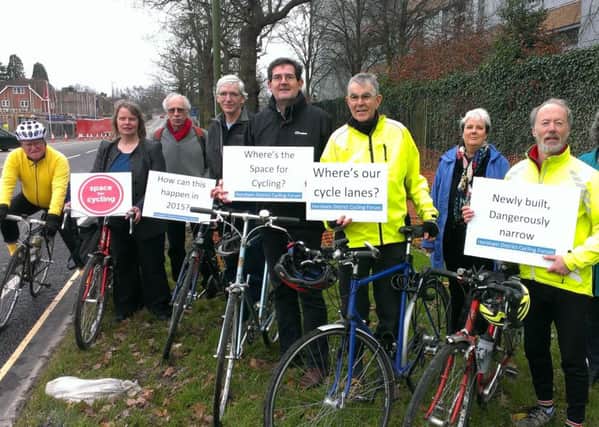 Ruth Fletcher, second from left, with other cyclists and residents concerned about new cycle lanes in Parsonage Road,  Horsham