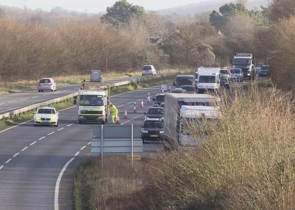 The A27 and surrounding roads were closed for over three hours following the accident. Picture by Eddie Mitchell