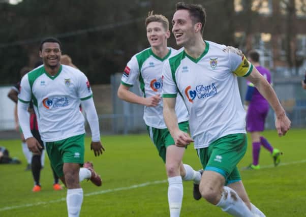 Jason Prior leads the Rocks celebrations after the opener against Lewes / Picture by Tommy McMillan