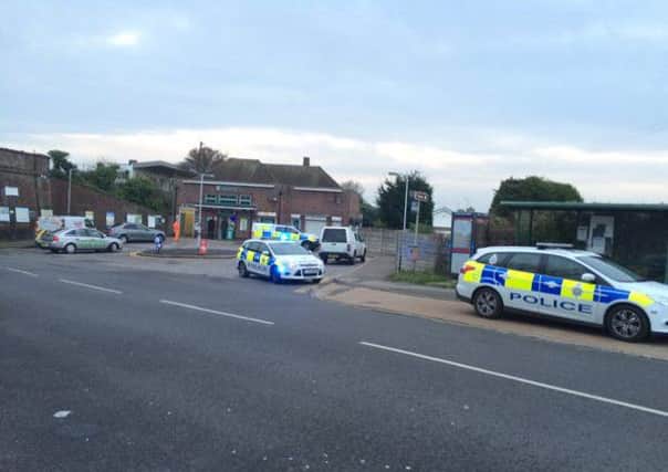 Police at Cooden Beach station after a man was hit by a train. Photo courtesy of BBC South East SUS-151228-160749001