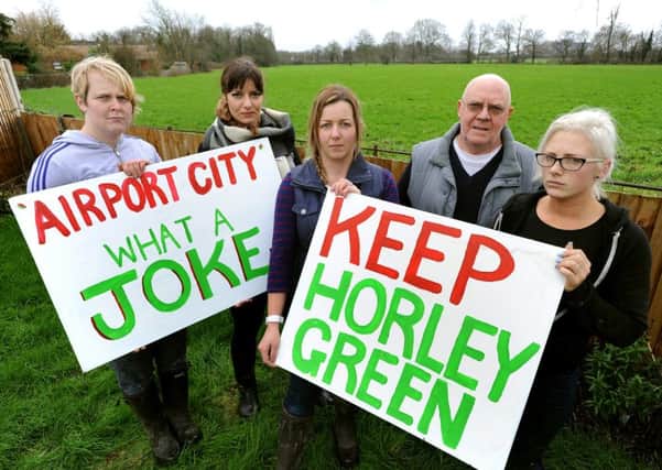 Anti Horley Business Park campaigners at the site of the proposed development.  Pic Steve Robards   SR1600628 SUS-160901-171830001