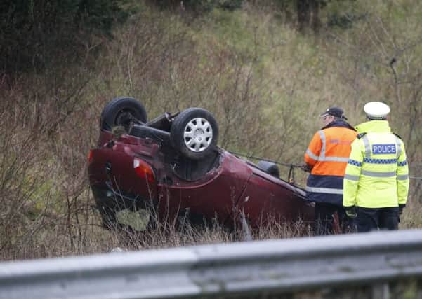 The overturned vehicle. Picture by Eddie Mitchell