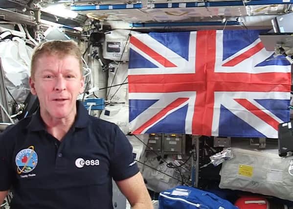 Screen grabbed image taken from footage issued by European Space Agency of Tim Peake delivering a "God save the Queen" message directly to the monarch from space. Picture: European Space Agency/PA Wire