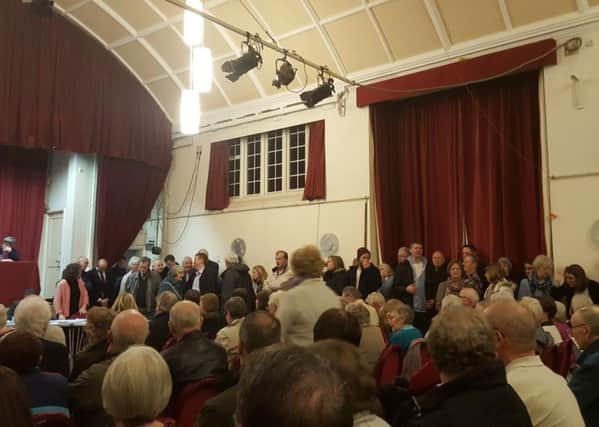 Residents packed out a public meeting to hear Wates Developments' plans for land in Lindfield on land south of Scamps Hill, held at King Edward  Hall (JJP/Johnston Press). SUS-160701-140031001