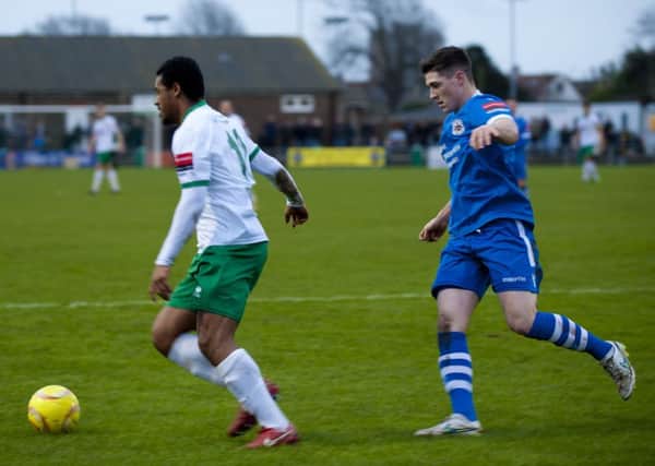 Chike Kandi, scorer of the two goals, in action against Needham Market / Picture by Tommy McMillan