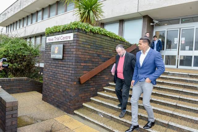 George Kay leaving Hove Trial Centre where he was charged with assault against wife Kerry Katona. Hove, Sussex SUS-161101-123506001