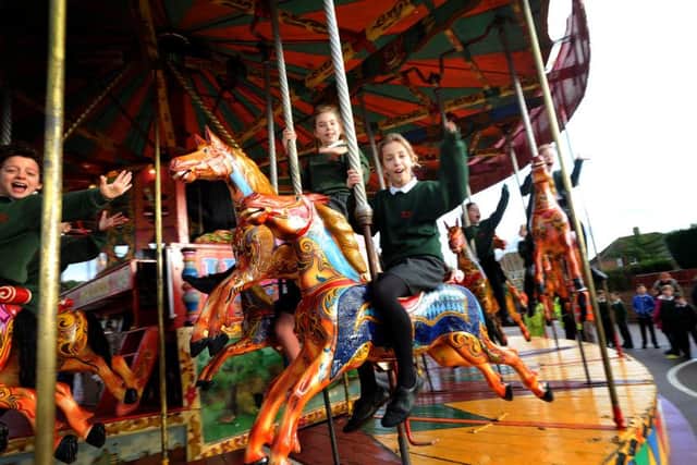 As part of the upper school's project about funfairs, a company has brought a merry-go-round into Greenway school. Pic Steve Robards   SR1600944 SUS-161101-172049001