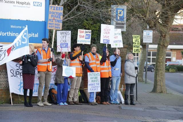 Doctors strike outside Worthing Hospital. Pictures by Eddie Mitchell SUS-161201-094437001