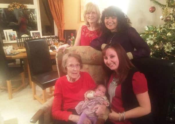 Five generations of women, Maud Smith, Eva and Sian Northmore, with Linda Ford and Tanya Stoner behind