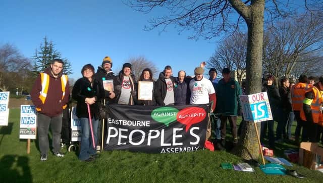 Eastbourne People's Assembly join doctors picketing outside Eastbourne DGH SUS-160113-102906001