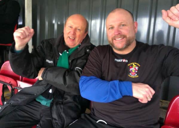 Burgess Hill Town chairman Kevin Newell and manager Ian Chapman celebrate winning the championship. Picture by Graham Carter SUS-151204-223623001