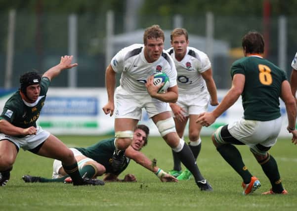 Joe Launchbury (centre) in action for England