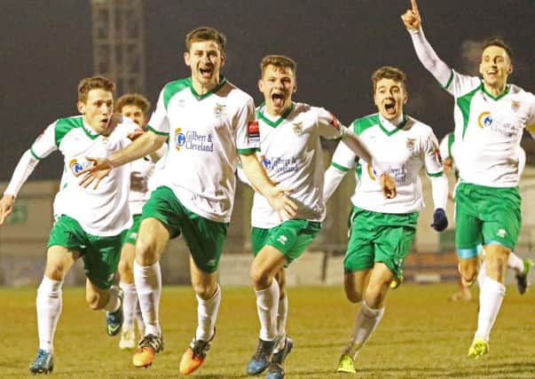 James Crane leads the celebrations after his stunning late winner / Picture by Tim Hale