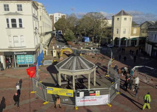 Fencing has gone up around Worthing's bandstand ahead of a Â£1.2million revamp of Montague Place. Picture by Eddie Mitchell
