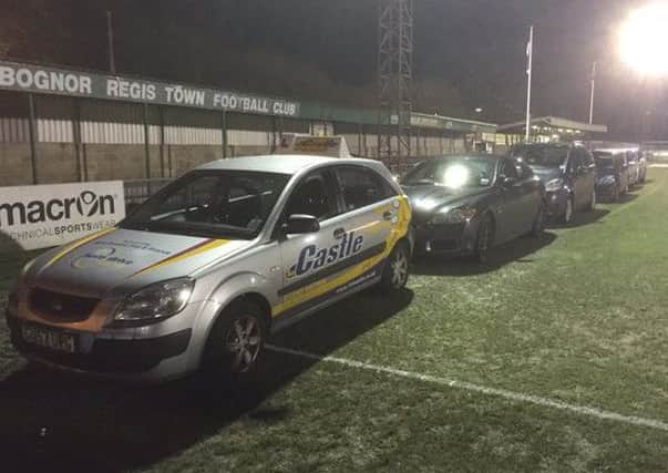 The cars parked on Bognor's pitch last night