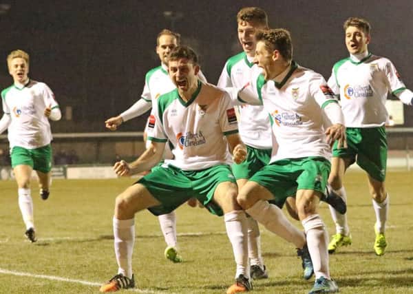 The Rocks celebrate James Crane's late winner / Picture by Tim Hale
