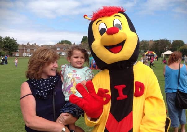 Sid the Heart of Sidley mascot at the Family Fun Day