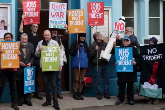 Anti-war campaigners protesting against Trident. Photo courtesy of Hastings Against War SUS-160124-171542001