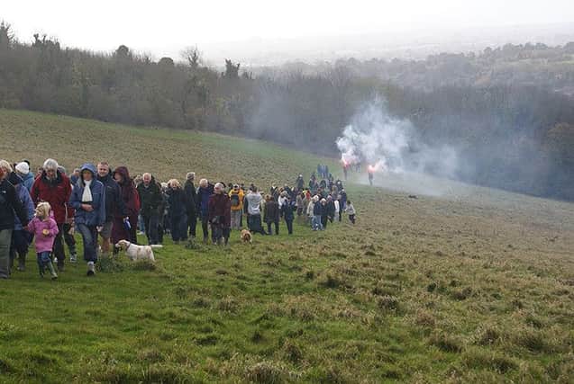 Campaigners gathered in protest against the sale of land near Cissbury Ring in 2009. Six years later, they won the right to roam SUS-160125-141348001