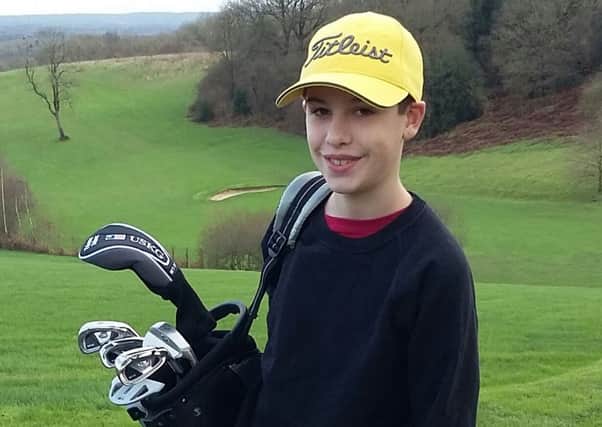 Sam Grant, 11, from Lindfield has set himself a challnge to do a nine hole round of gold in just one hour to raise money for Cancer Research UK - picture submitted