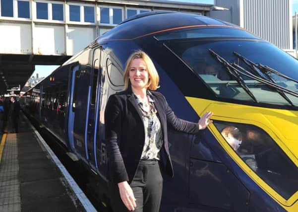 Amber Rudd with a high-speed javelin train