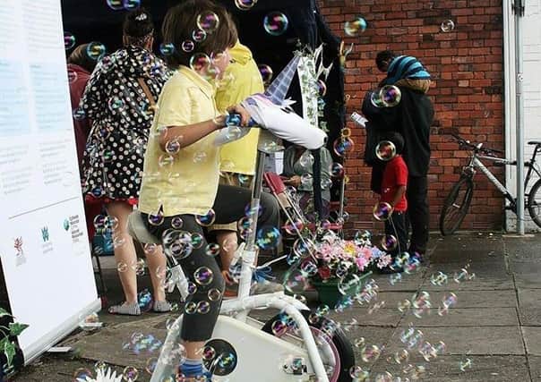 A cycle-powered bubble machine can be used in Hotham Park next week