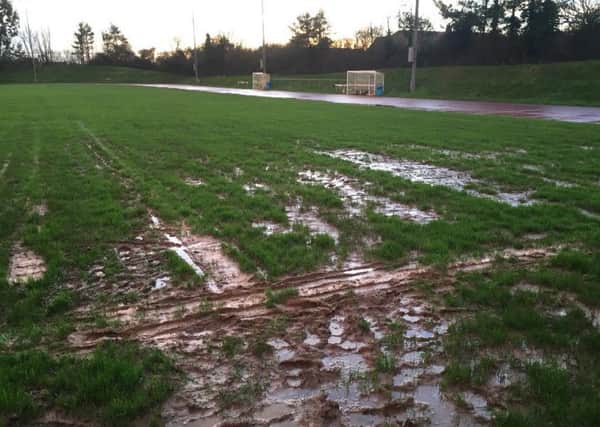 The problematic area of the Leisure Centre pitch earlier this month