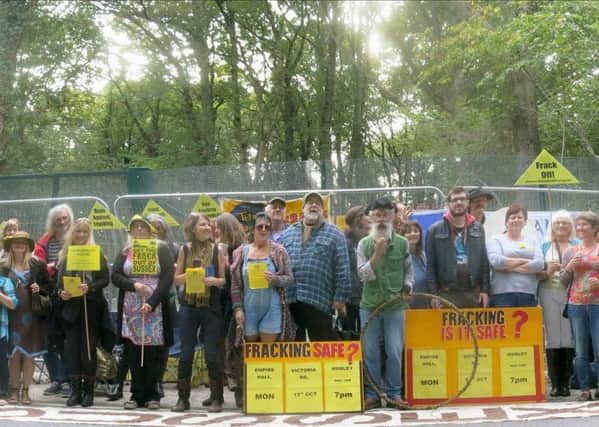 Campaigners from Frack Free Surrey staged a peaceful protest at Horse Hill, Horley SUS-141016-173535001
