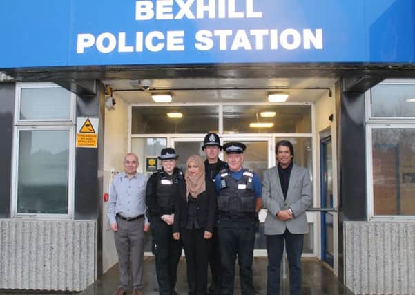Paul Courtel, PCSO Victoria Renel, Ritha Ahmed, PC Jason Kemp, PCSO Neil Holden and Councillor Abul Azad