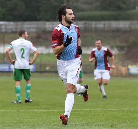 Billy Medlock celebrates his first goal in Hastings United's 2-0 win at home to Guernsey last weekend. Picture courtesy Scott White