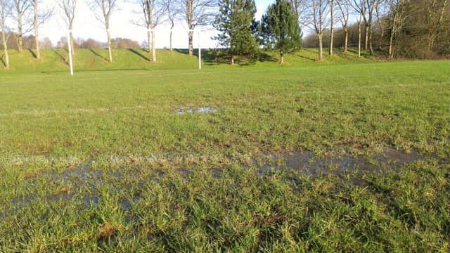 A waterlogged pitch at Tilekiln in St Leonards last weekend