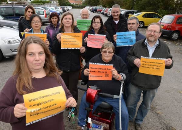 Residents against the loss of Queen Street Car Park pictured in late 2014, with Catherine Bourner at the front left