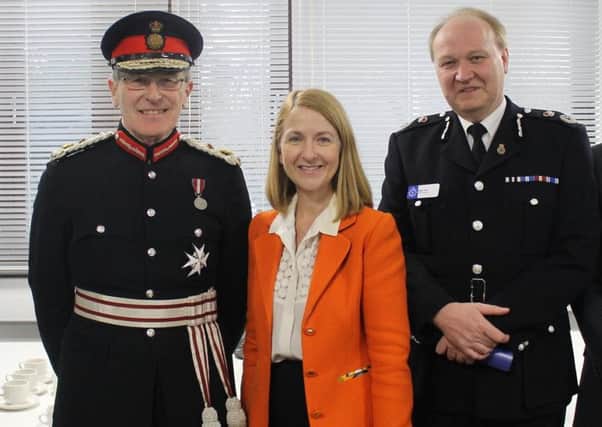Lord Lieutenant of East Sussex Peter Field, police and crime commissioner Katy Bourne and Chief Constable Giles York at Hastings police station for the reopening