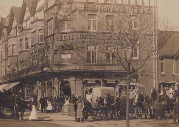 This postcard featuring the workforce of Ivens & Kellett[s], wholesale grocers, in front of the firms shop at 89, The Broadway cannot date from before about 1910, since in the shops first few years  as can be seen in the views on the next two pages  the signs on the wall were different, and Ridgways Teas did not feature. (The earliest card on which the new signage can be glimpsed is the Harold Camburn card of 1910 seen on the cover page of last months article.) Equally, the above photograph cannot be later than 1914, since the firm would not have had so many male employees after the Great War started. It is noteworthy that not a single woman is seen here.