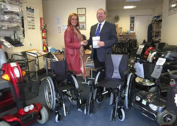The chairs were donated by the Sussex Freemasons and handed over by  vice chairman Tony Davies and supplied by Weald Mobility. SUS-161002-115516001