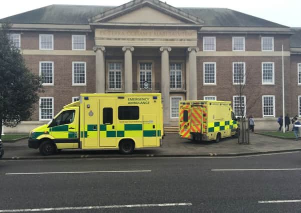 Ambulances outside Worthing Town Hall 2 SUS-160502-115605001