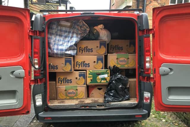 The van full of boxes of donations for the refugees to be taken to the Middle East via Worthing