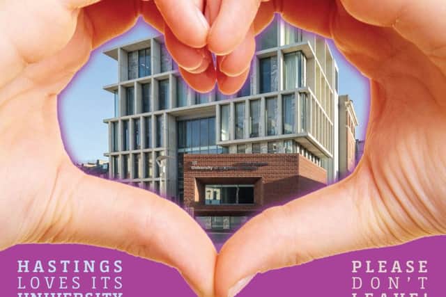 The Hastings Loves Its University postcard