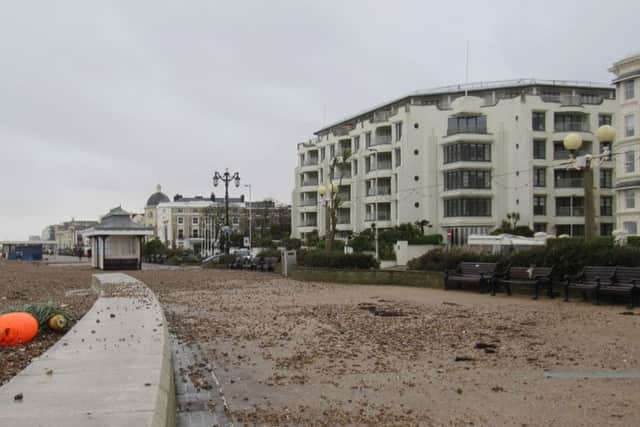 Nikki Sheeran took this picture of Splash Point in Worthing covered in shingle after Storm Imogen hit