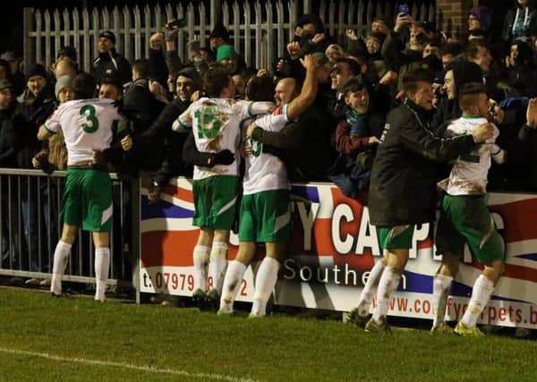 The Rocks celebrate their Trophy win over Sutton / Picture by Tim Hale