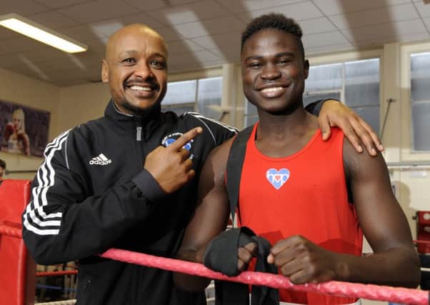 Walid Adenas with trainer Sami Elslamanabi. Picture: Malcolm Wells (151128-2214)