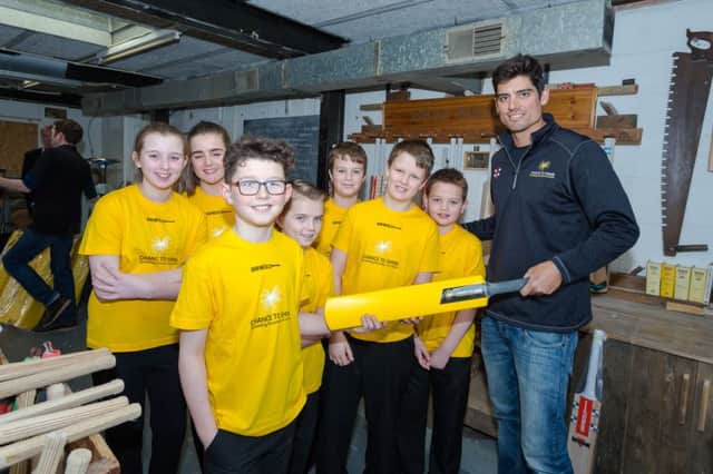 Chance to Shine with Alastair Cook at Gray-Nicolls with pupils from Robertsbridge Community College SUS-160217-092722001