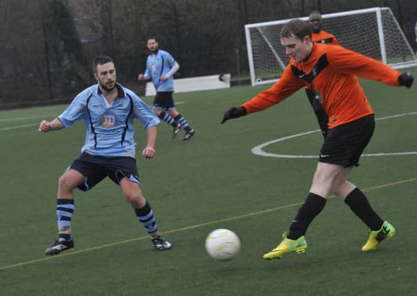 Action from Crowhurst's 3-1 win away to Hailsham Athletico on Saturday. Picture by Simon Newstead (SUS-160213-194011002)