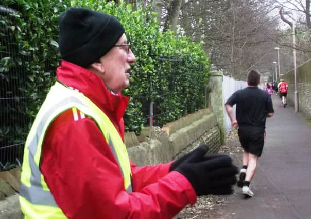 Bognor Regis parkrun loyal volunteer Derek Winslow offering his usual support to the runners in Hotham Park